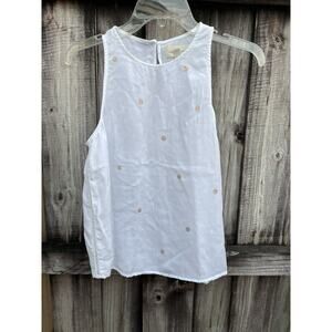 Cloth & Stone White Tencil Tank w Rose Gold Polka Dots Light Airy Clean Girl XS